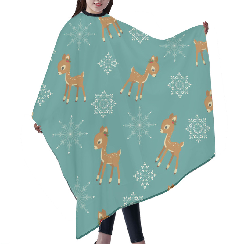 Personality  Winter Retro Seamless With Baby Deer And Snowflakes Hair Cutting Cape