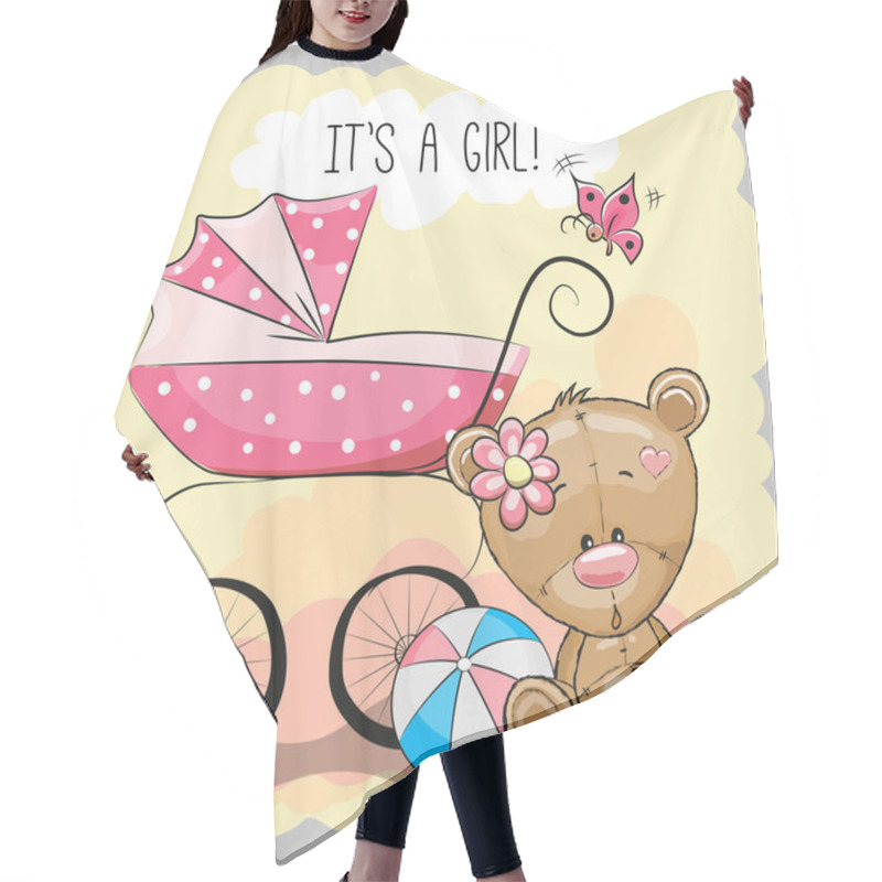 Personality  Teddy Bear With Baby Carriage Hair Cutting Cape