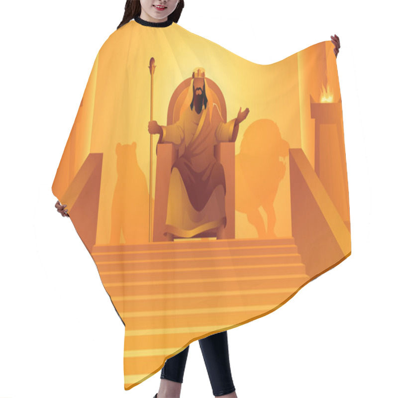 Personality  Biblical Figure Vector Illustration Series, King Solomon Sits On The Throne Hair Cutting Cape