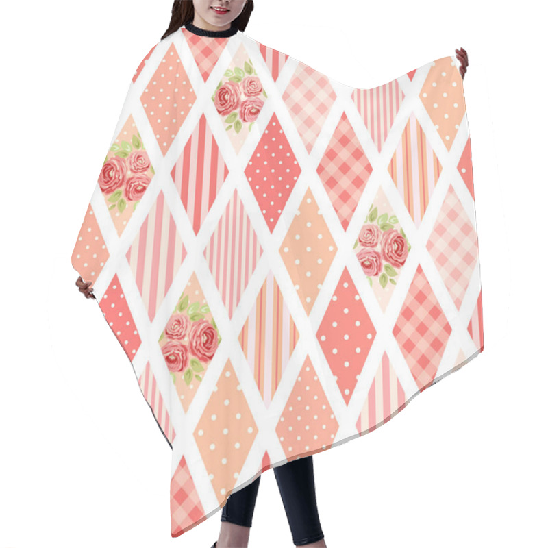 Personality  Red Pattern In Rhombus Shapes With Flowers Hair Cutting Cape