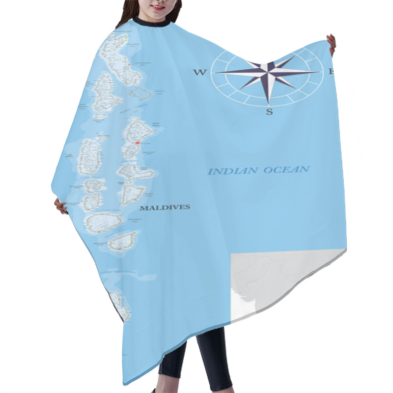 Personality  Maldives Islands Highly Detailed Physical Map Hair Cutting Cape