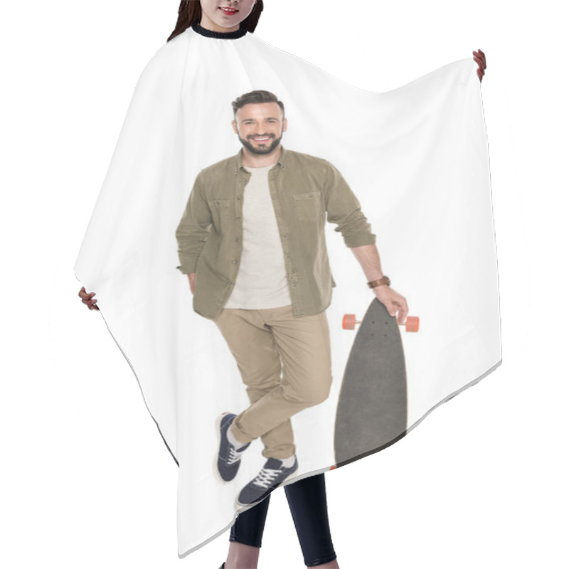 Personality  Man Holding Longboard Hair Cutting Cape