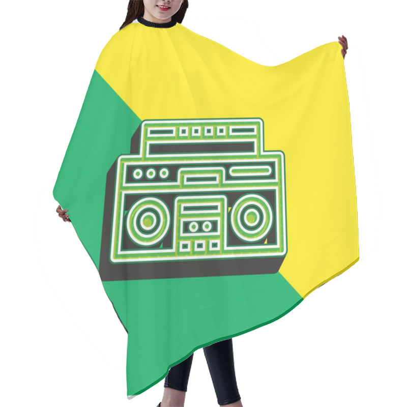 Personality  Boombox Green And Yellow Modern 3d Vector Icon Logo Hair Cutting Cape