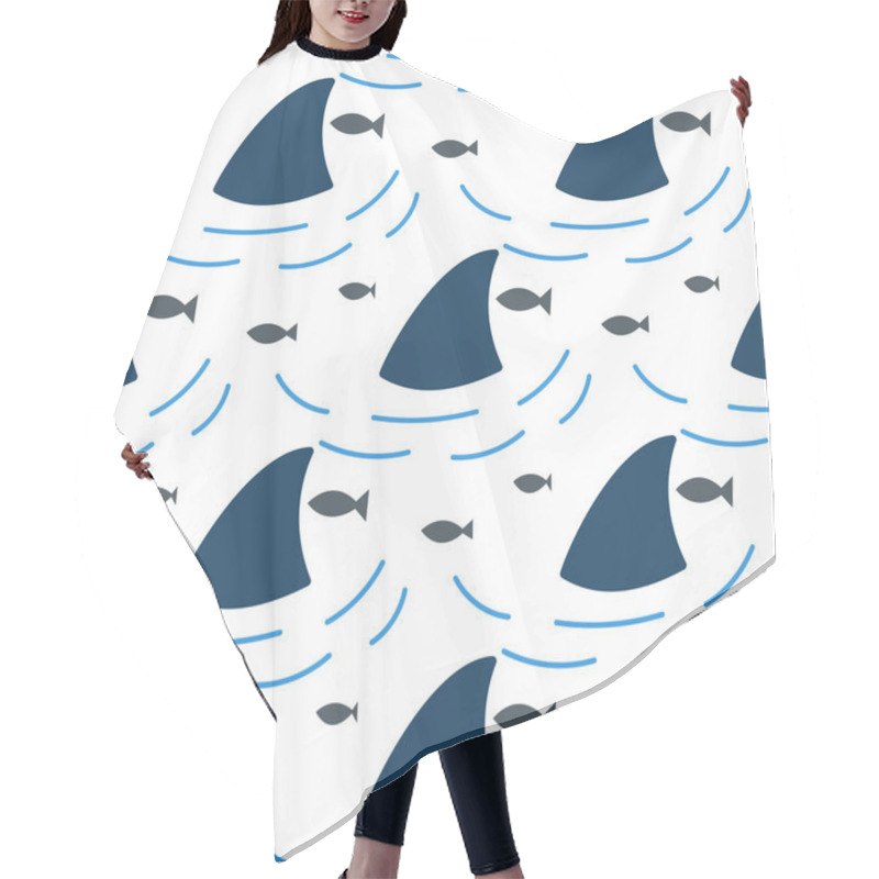 Personality  Shark Fin In Water Waves Seamless Pattern. Hair Cutting Cape