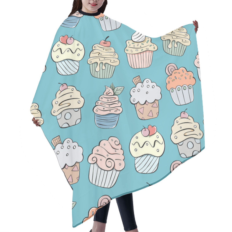 Personality  Colors Cupcake Seamless Pattern. Design For Paper, Covers, Cards, Fabrics, Background And Any. Vector Illustration About Sweets Dessert. Hair Cutting Cape