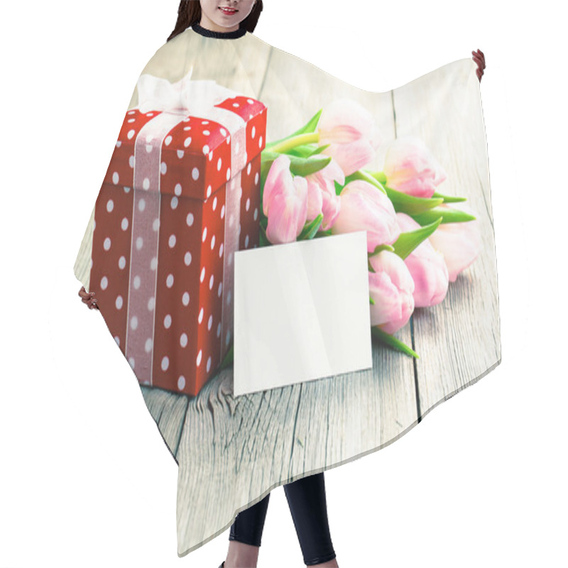 Personality  Beautiful Tulips With Red Polka-dot Gift Box. Happy Mothers Day, Hair Cutting Cape