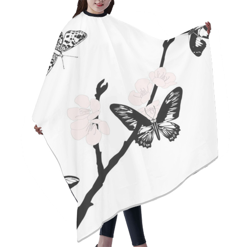 Personality  Pink Sakura Flowers And Black Butterflies Hair Cutting Cape