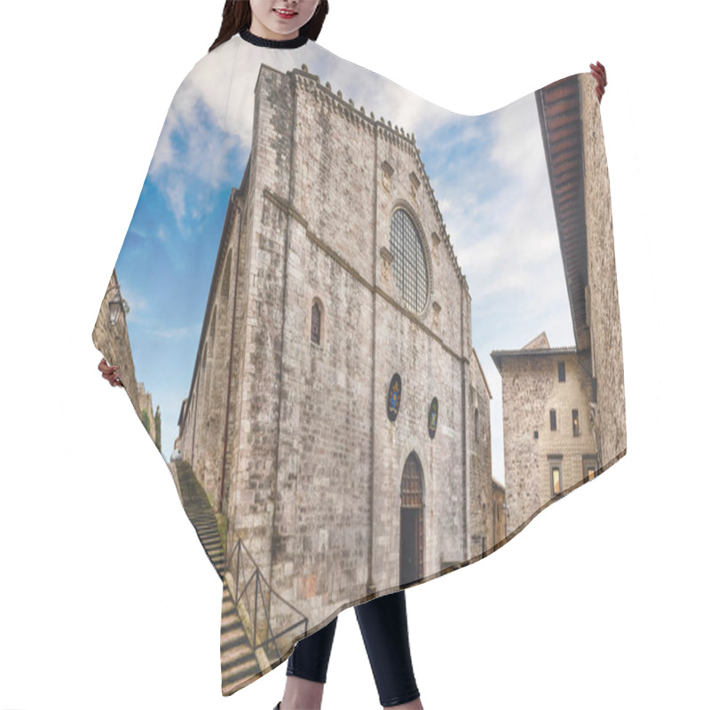 Personality  Panoramic View With Facade Of The Medieval Cathedral Of Gubbio, One Of The Most Beautiful Medieval Towns In Central Italy Hair Cutting Cape