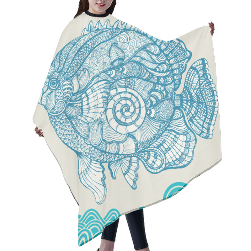 Personality  Hand Drawn Fish With Elements Of A Flower Ornament Hair Cutting Cape