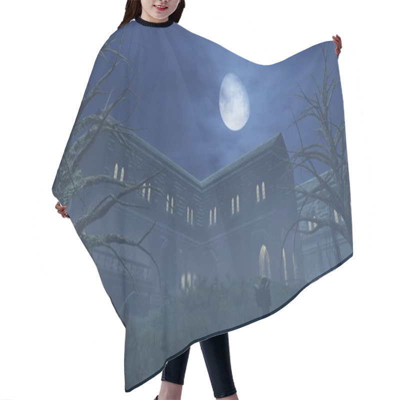 Personality  Big Half Moon Above Old Creepy Mansion Hair Cutting Cape