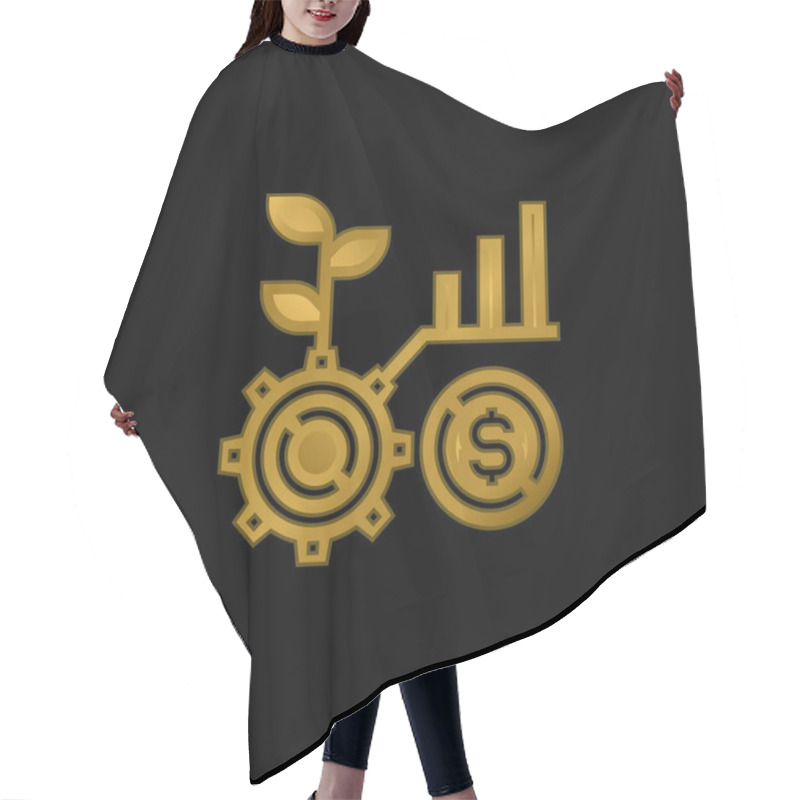 Personality  Benefit Gold Plated Metalic Icon Or Logo Vector Hair Cutting Cape