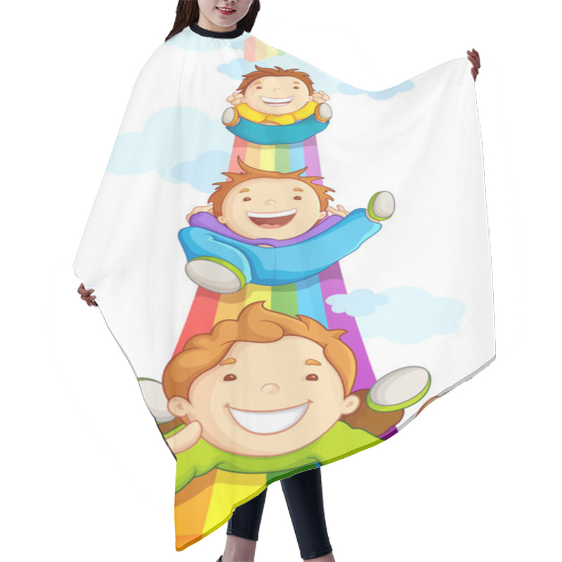 Personality  Kids SLiding On Rainbow Hair Cutting Cape