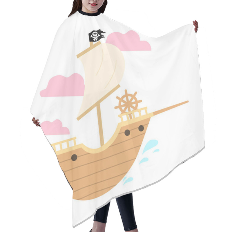 Personality  Pirate Ship With Black Skeleton Flag Crossing Sea Hair Cutting Cape