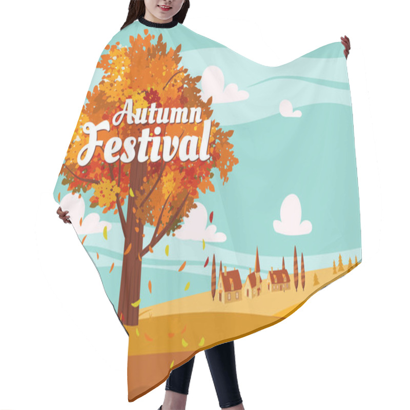 Personality  Autumn Festival Countryside Landscape, Fall Tree, Farm, Rural Village. Vector Illustration Background, Banner Hair Cutting Cape