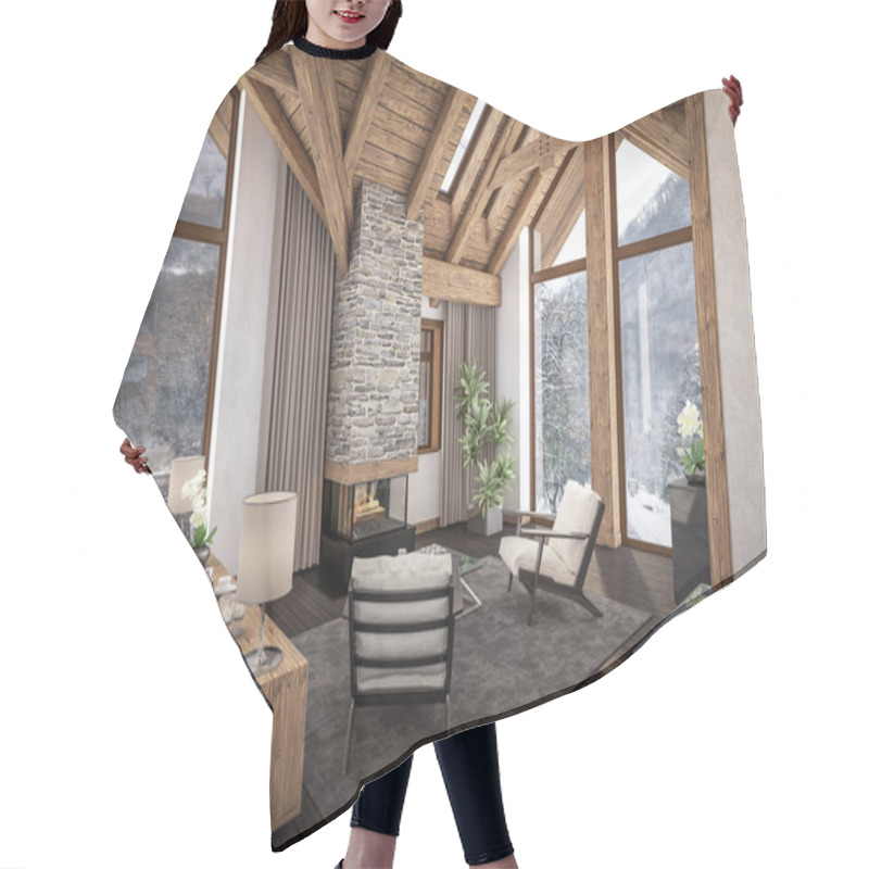 Personality  3D Rendering Of  Living Room Of Chalet Hair Cutting Cape