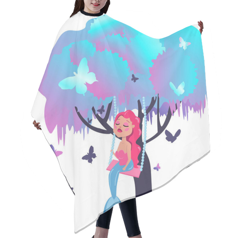 Personality  Mermaid With Pink Hair Sitting On A Swing Hair Cutting Cape