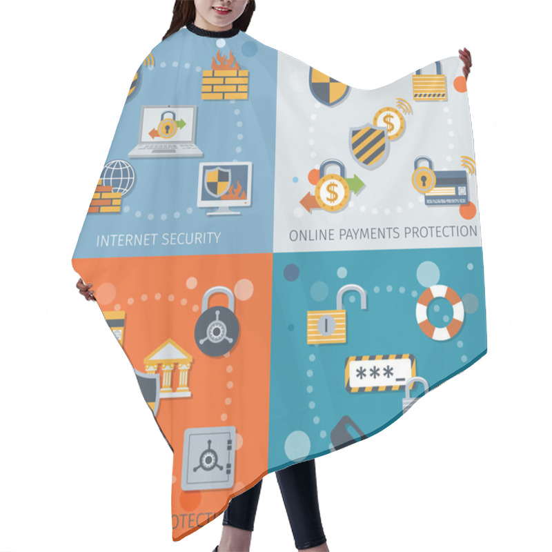 Personality  Security Icons Set Flat Hair Cutting Cape