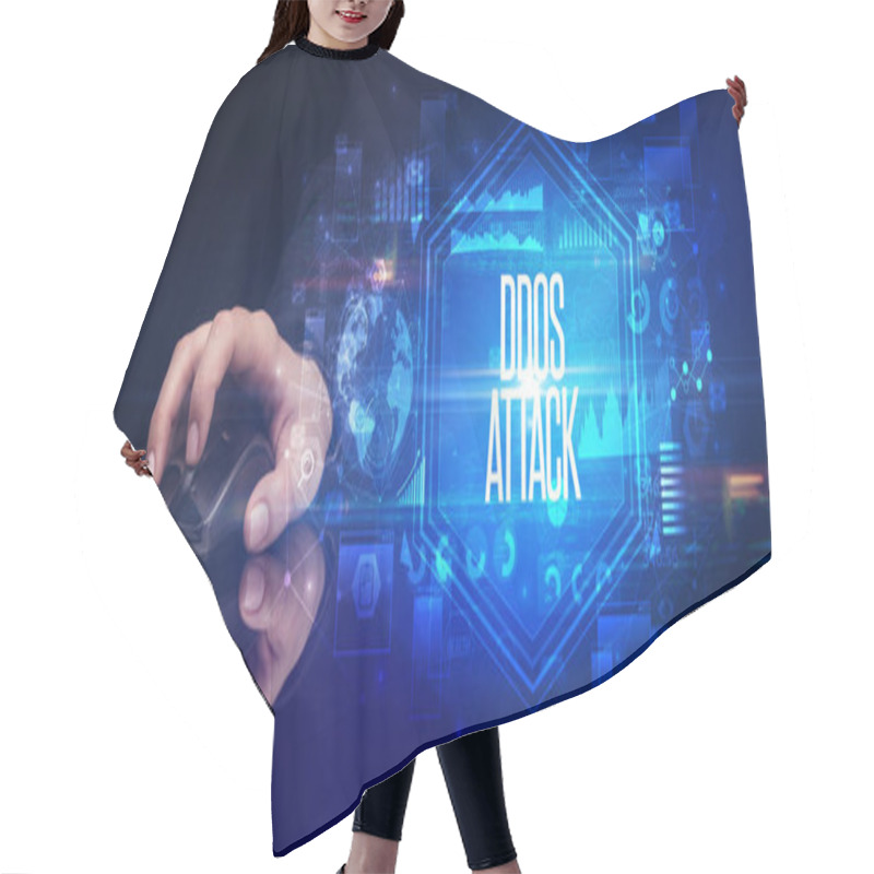 Personality  Hand Holding Wireless Peripheral, Cyber Security Concept Hair Cutting Cape