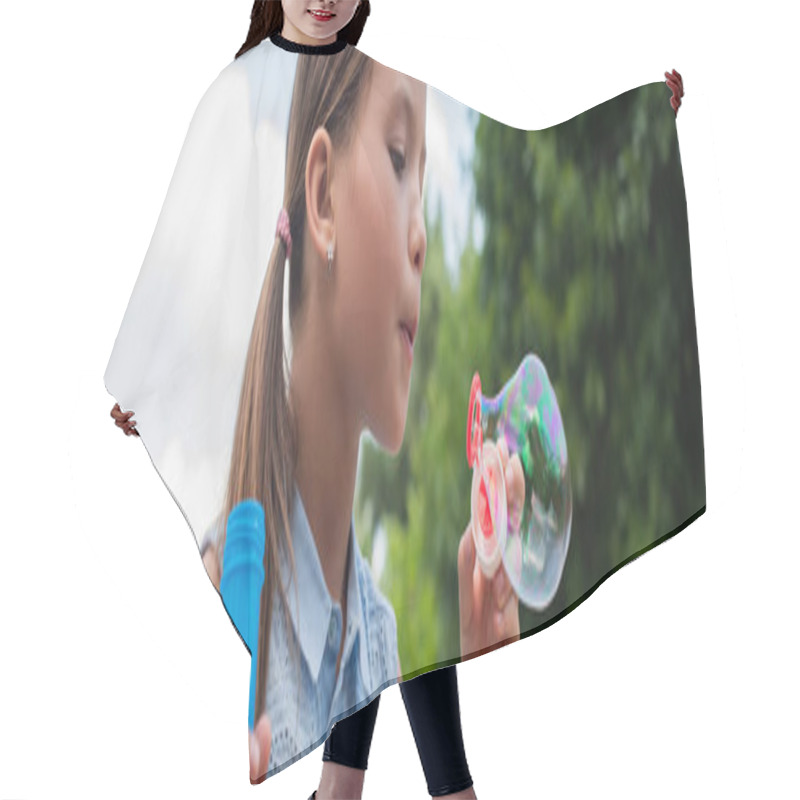 Personality  Child Blowing Soap Bubble Outdoors In Summer, Banner Hair Cutting Cape