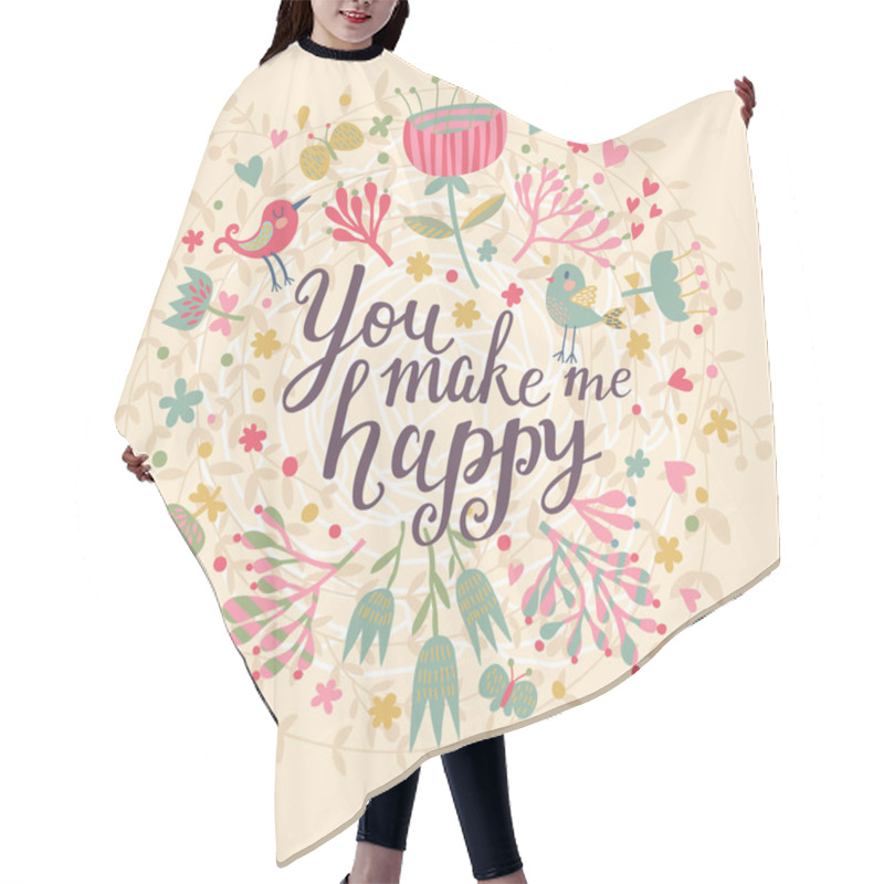 Personality  Greeting Floral Card With Birds Hair Cutting Cape