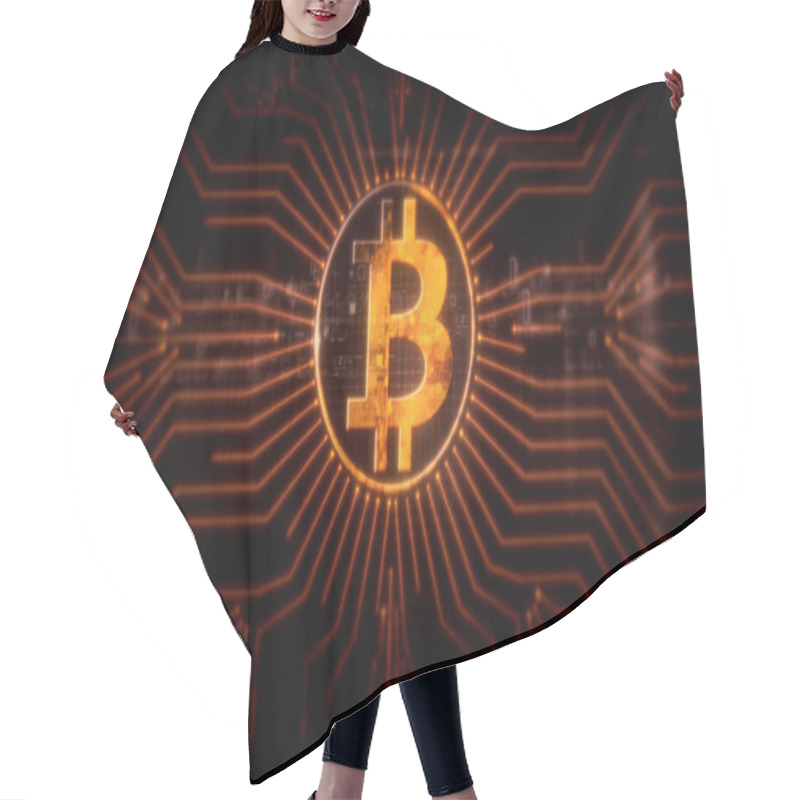 Personality  Futuristic Digital Background Highlighting Advanced Cryptocurrency And Encryption Technology, Featuring Blockchain Networks And Secure Cryptographic Systems : Bitcoin Hair Cutting Cape