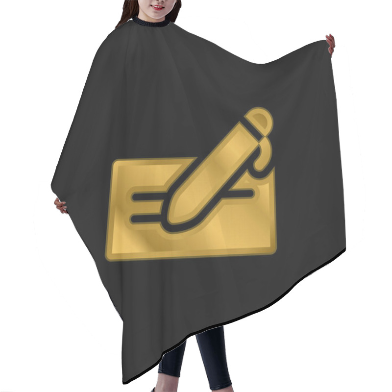 Personality  Agreement Gold Plated Metalic Icon Or Logo Vector Hair Cutting Cape