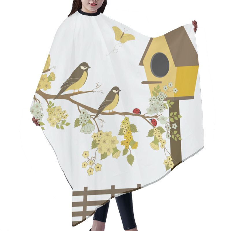 Personality  A Branch With Flowers And Birds Hair Cutting Cape