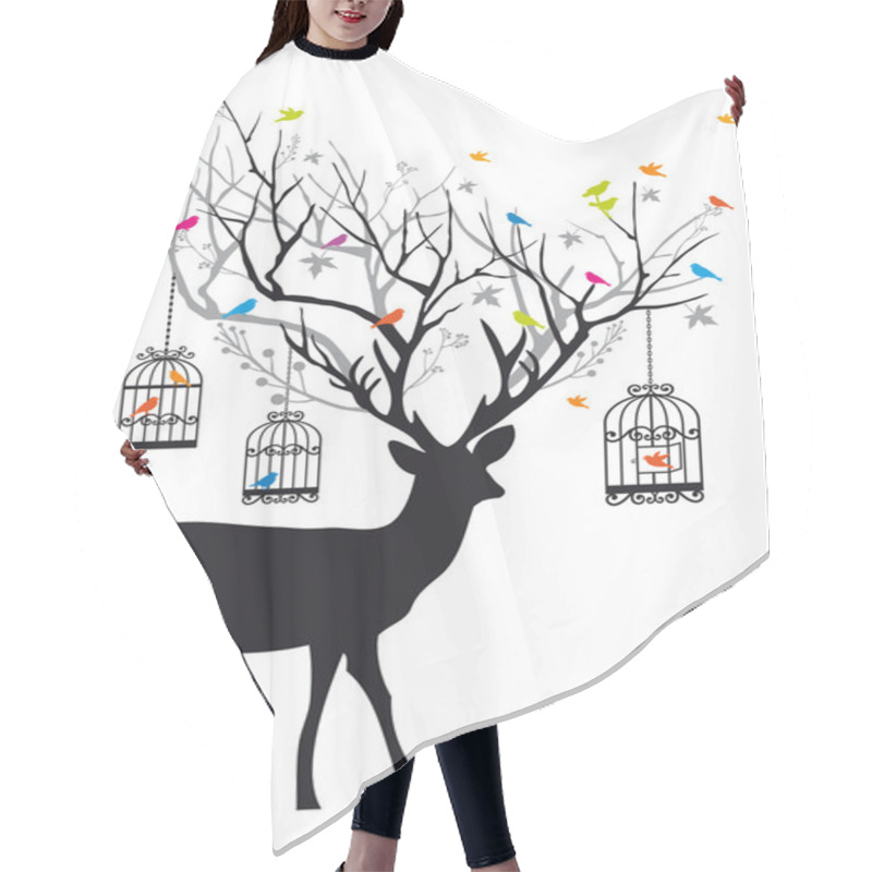 Personality  Deer With Birds And Birdcages, Vector Hair Cutting Cape