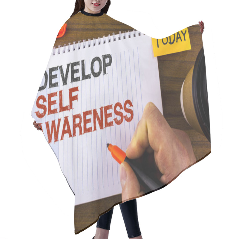 Personality  Text Sign Showing Develop Self Awareness. Conceptual Photo Improve Your Informations About Surrounding Events Written By Man On Notepad Holding Marker On Wooden Background Today Cup And Clip. Hair Cutting Cape