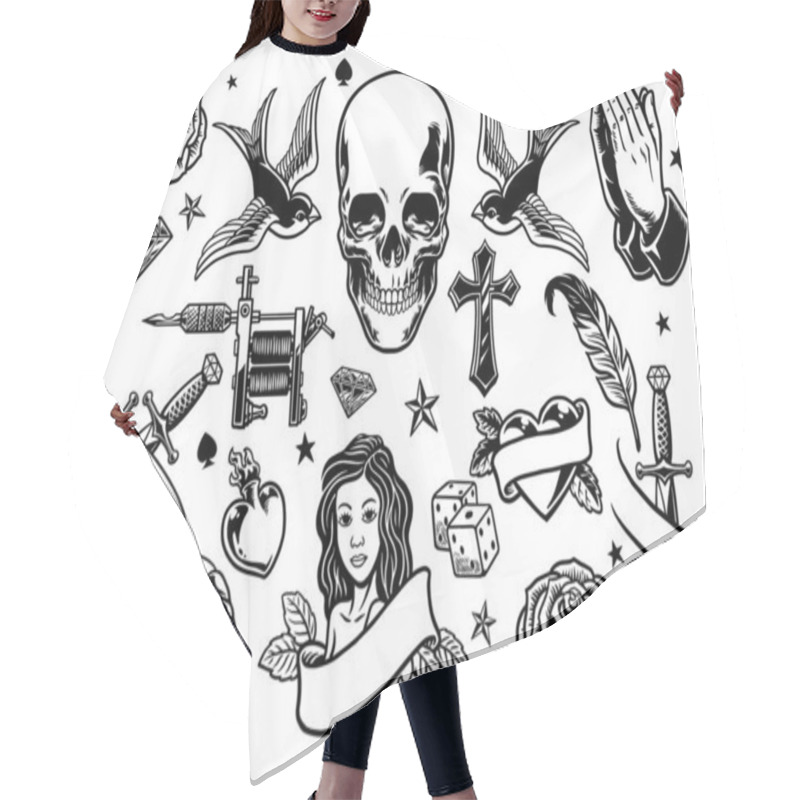 Personality  Set Of Various Tattoo Flash Hair Cutting Cape