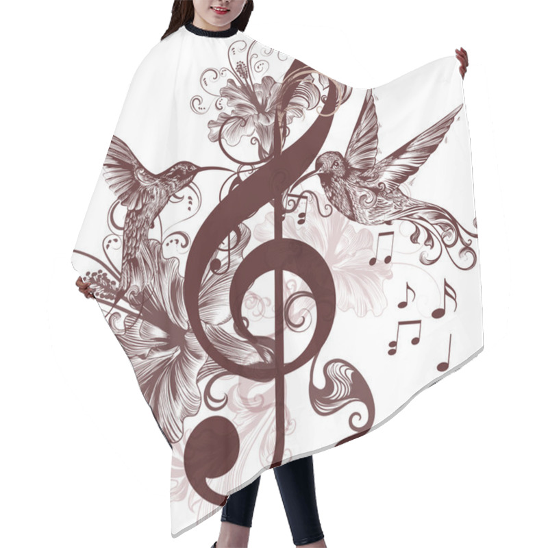 Personality  Music Background With Treble Clef And Hummingbirds For Design Hair Cutting Cape