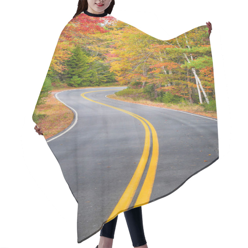 Personality  Winding Road Curves Through Autumn Foliage Trees In New England Hair Cutting Cape