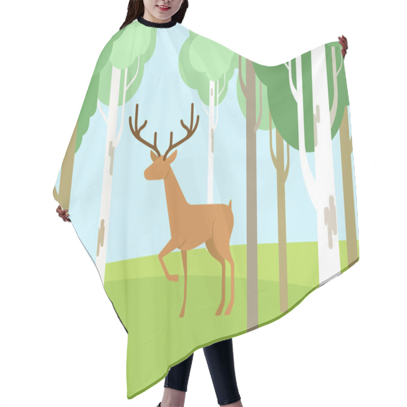 Personality  Deer In The Birchwood Forest Flat Design Hair Cutting Cape