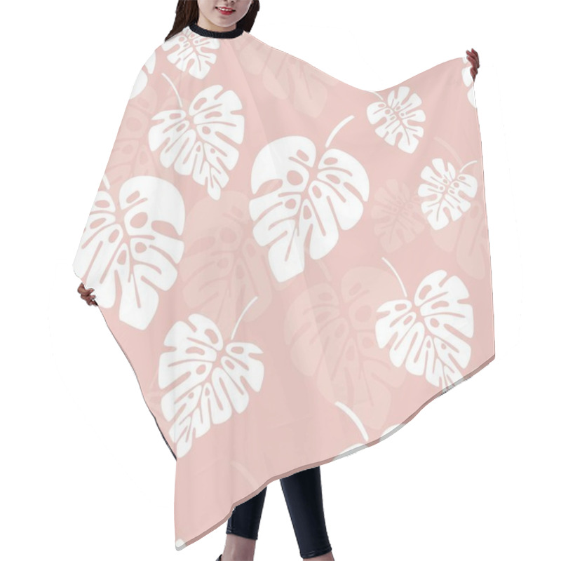 Personality  Summer Seamless Pattern With White Monstera Palm Leaves On Pink Background Hair Cutting Cape