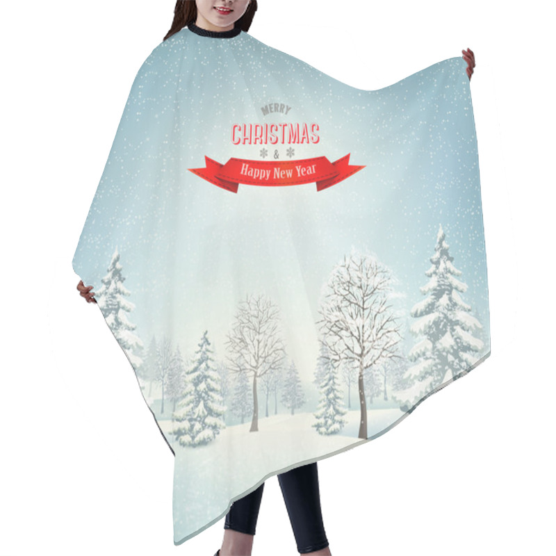 Personality  Christmas Winter Landscape Background. Vector.  Hair Cutting Cape