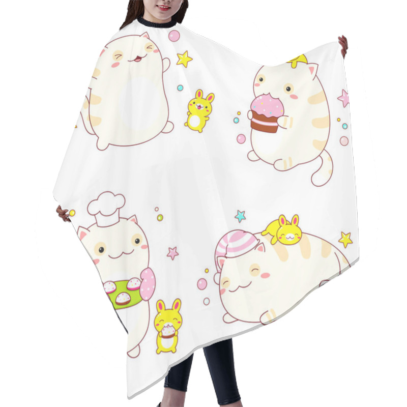 Personality  Set Of Stickers With Cute Friends - Cat And Rabbit Hair Cutting Cape