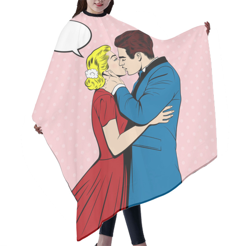 Personality  Vector Kissing Couple In The Pop Art Comics Style Hair Cutting Cape