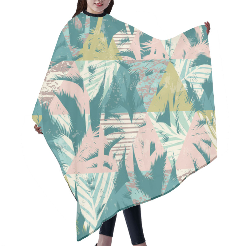 Personality  Seamless Exotic Pattern With Tropical Plants And Geometric Background. Hair Cutting Cape