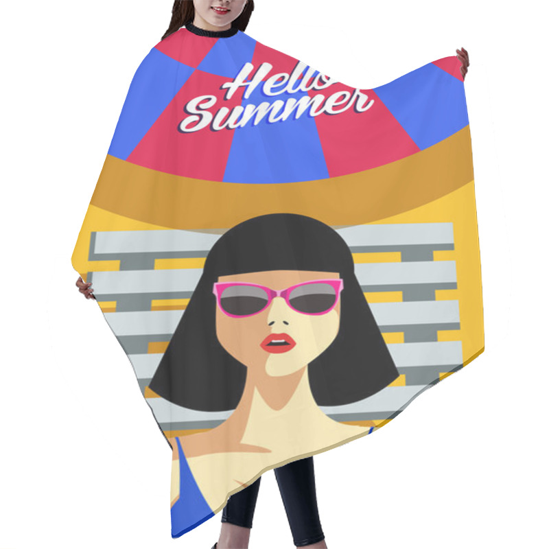 Personality  Woman Lying On A Beach Chair In Sunglasses Conceptual  Vector Illustration. Hair Cutting Cape