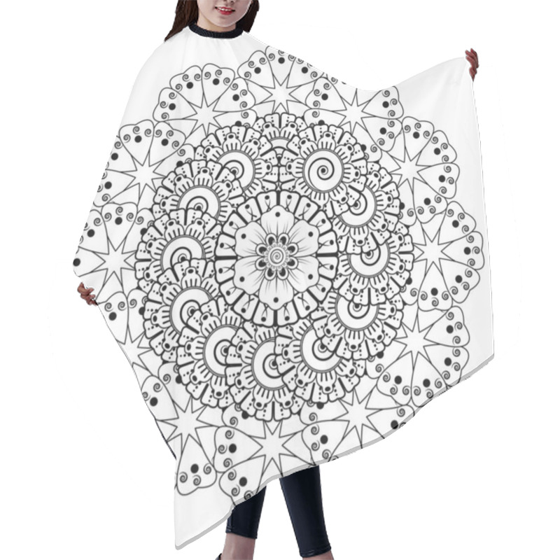 Personality  Circular Pattern In The Form Of Mandala With Flower For Henna, Mehndi, Tattoo, Decoration. Decorative Ornament In Ethnic Oriental Style. Coloring Book Page. Hair Cutting Cape