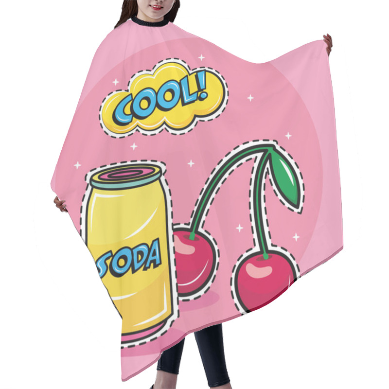 Personality  Cherries And Soda Can With Cool Word Pop Art Sticker Icon Hair Cutting Cape