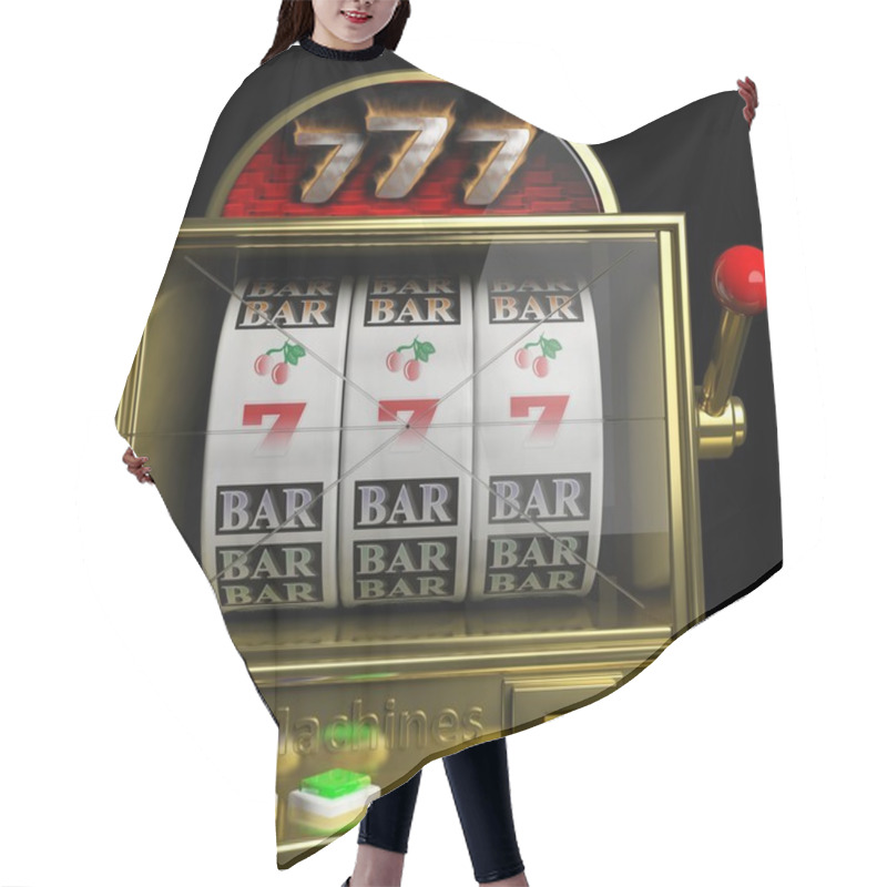 Personality  Gold Slot Fruit Machine With 777 And Cherries Winning Hair Cutting Cape