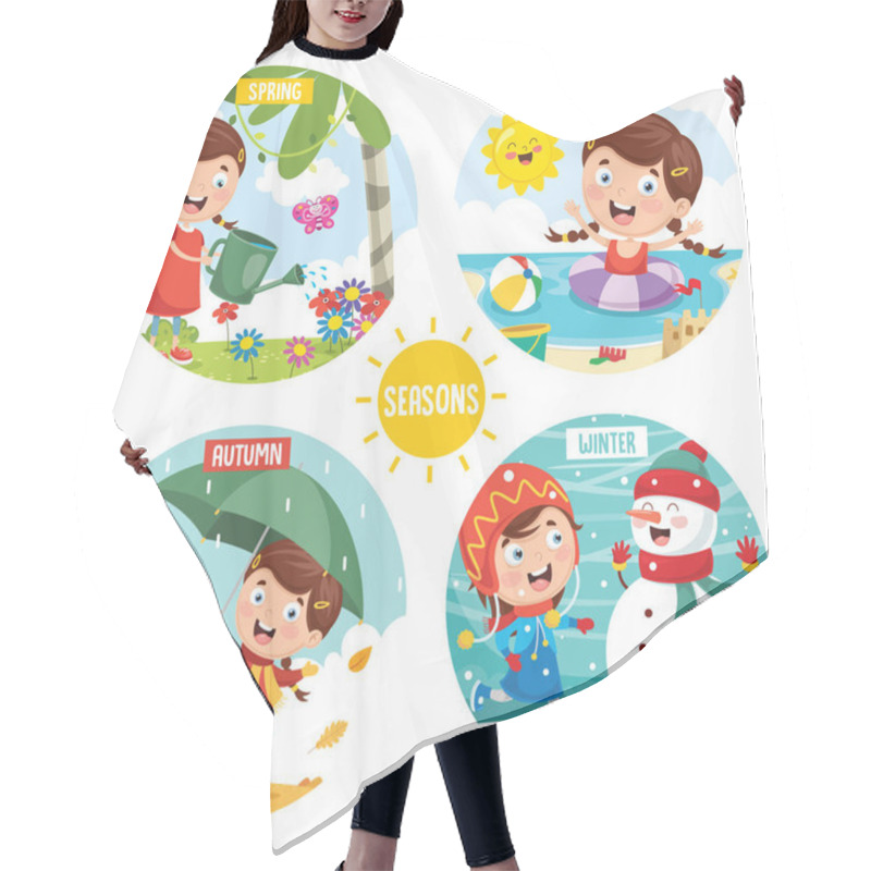 Personality  Vector Illustration Of Seasons Hair Cutting Cape