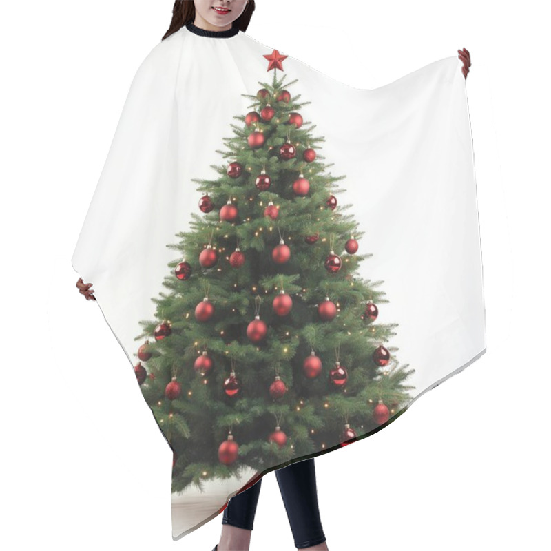 Personality  Festive Christmas Tree Adorned With Red Ornaments And A Shining Star On Top. Hair Cutting Cape