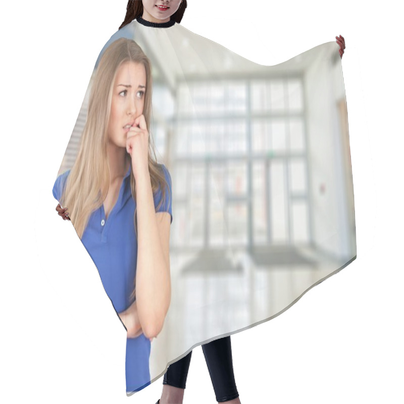 Personality  Woman Thinking And Looking Worried Hair Cutting Cape