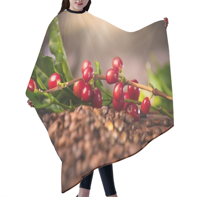 Personality  Close View Of Coffee Beans And Coffee Plant Hair Cutting Cape