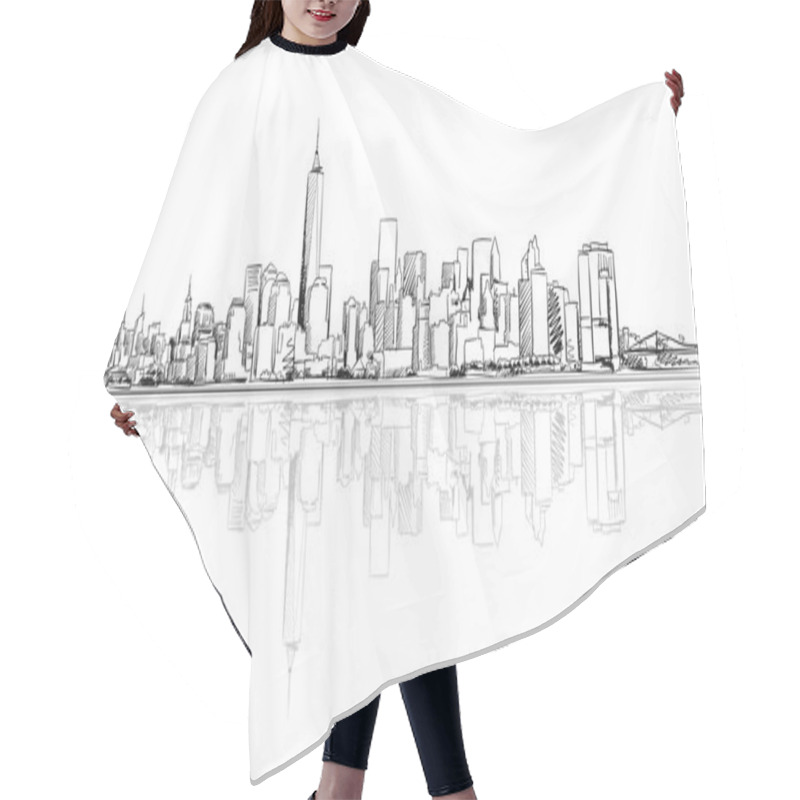 Personality  New York City Outline Sketch With Refection Hair Cutting Cape