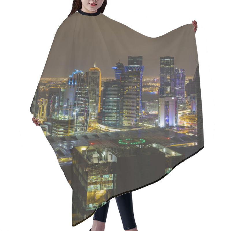 Personality  View Over Doha Downtown Illuminated At Night. January 15,2020 In Hair Cutting Cape