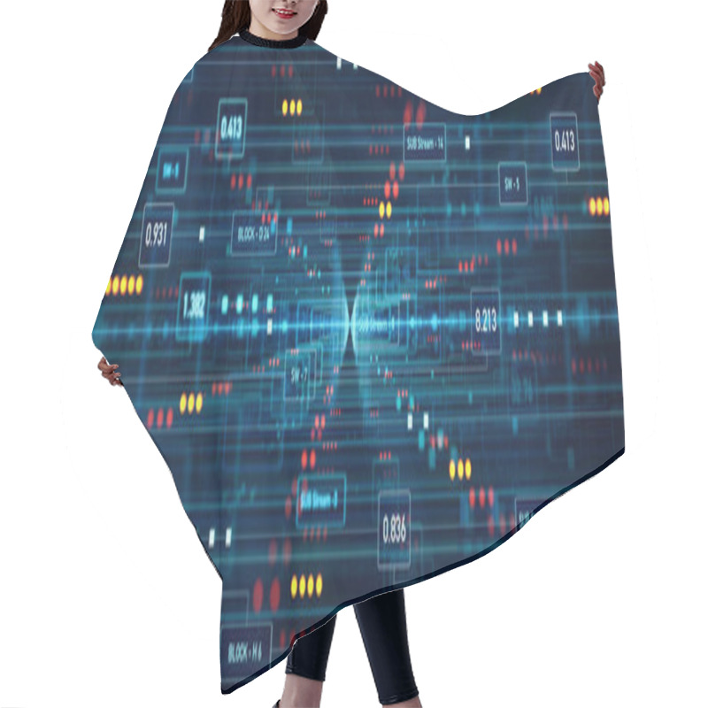 Personality  Node Tree. Digital Switch Board With Signal Lights. Industry, Data, Blocks, Switches, Connections, Technology. Control Center Concept. 3D Illustration Hair Cutting Cape