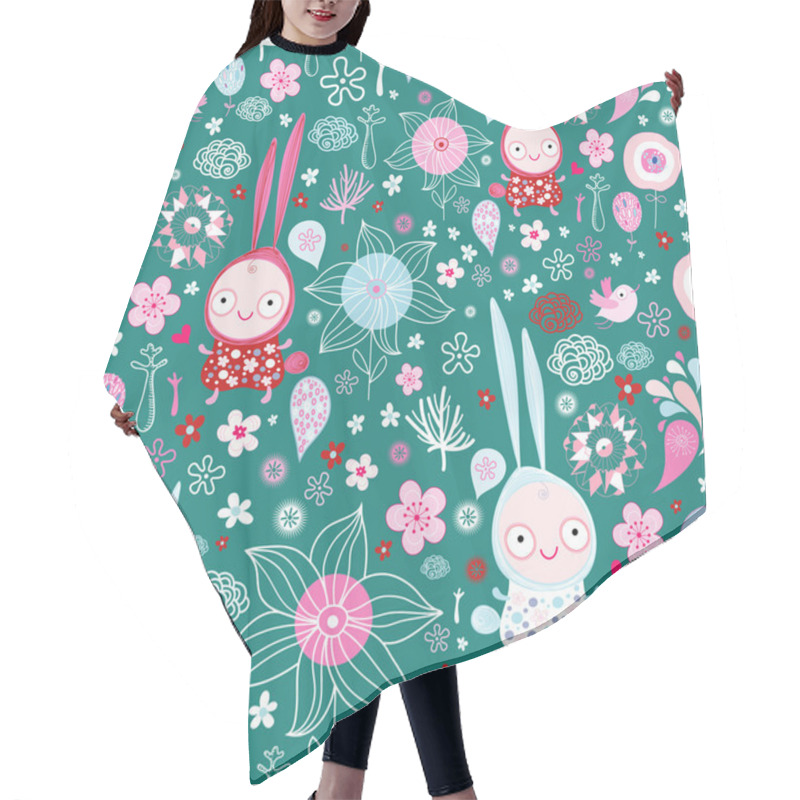 Personality  Pattern Of The Fun Of Bunnies And Flowers Hair Cutting Cape